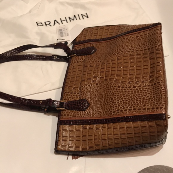 NWT BRAHMIN MEDIUM ASHER TAN CAPELLA GENUINE LEATHER LEOPARD BAG PURSE SATCHEL - Picture 4 of 16